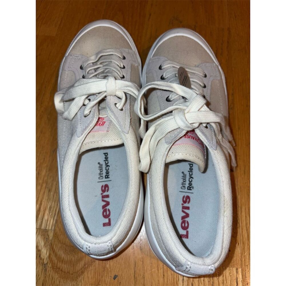 Levi's Women's Beige Canvas Sneakers Size 9 Standard Casual Lace-Up Shoes - Picture 3 of 11